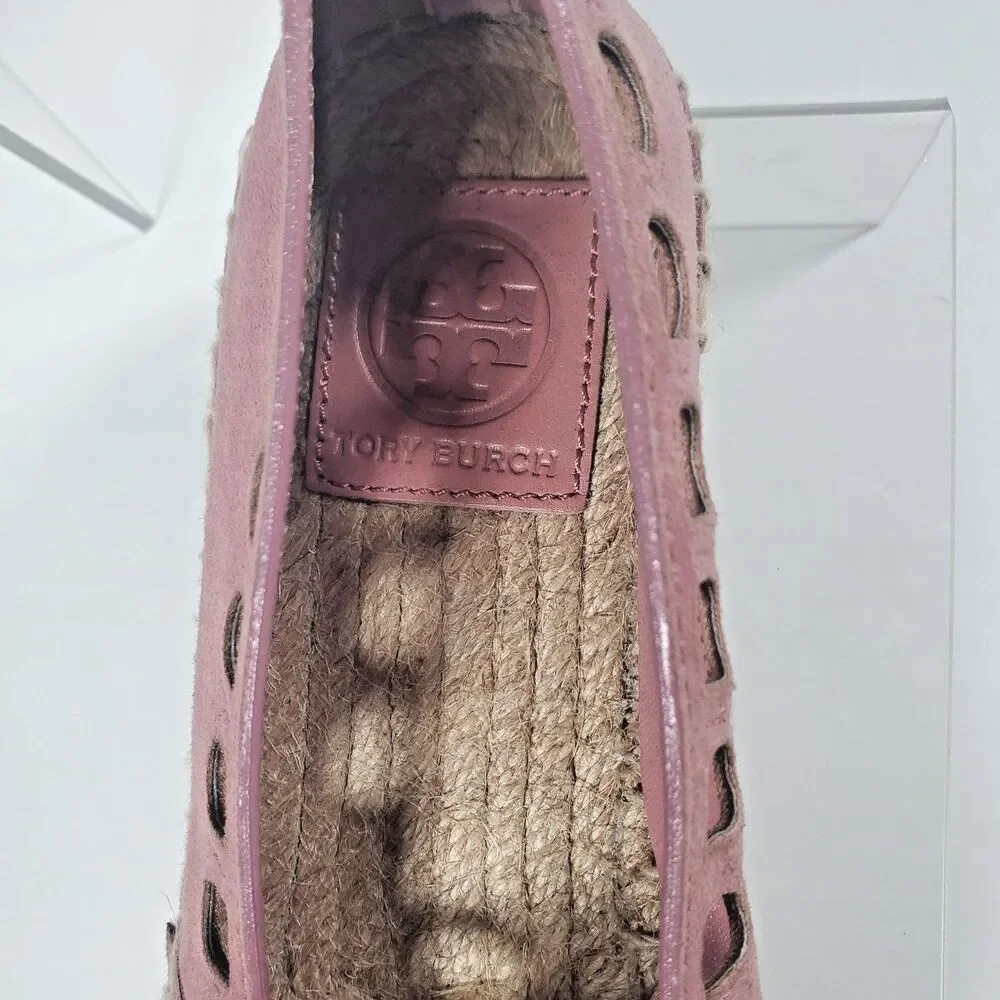Tory Burch Women’s Suede Flats Size 6.5 Rose Pink Slip On Espadrilles 